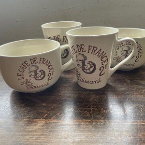 Set of 4 MUGS "LE CAFE DE FRANCE, Café et croissants" - NEVER USED